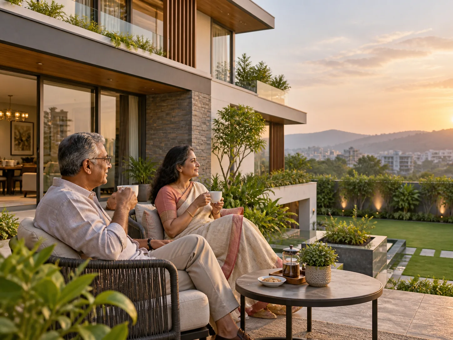 Mature couple enjoying a premium villa terrace