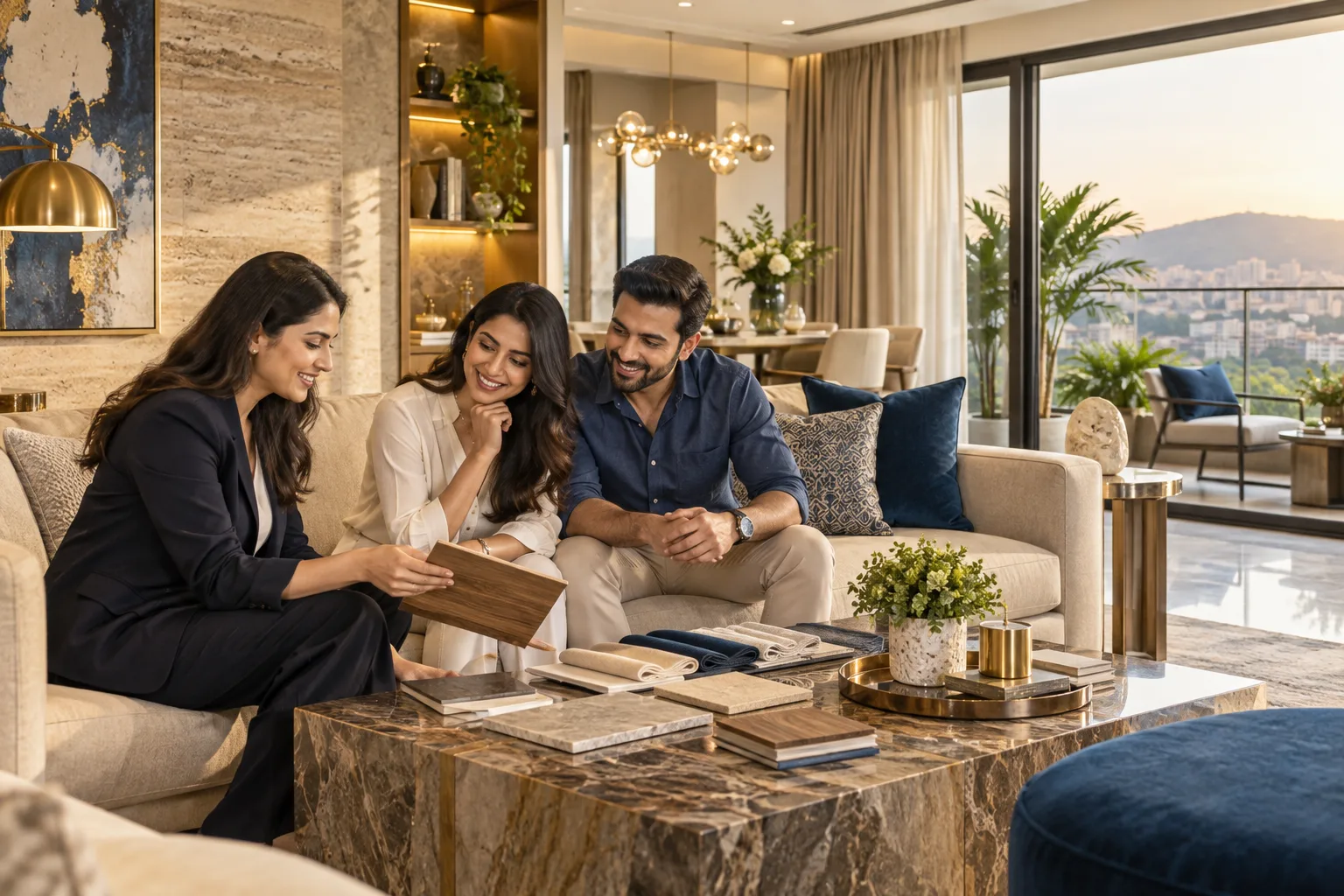 Couple planning their new home with an interior designer